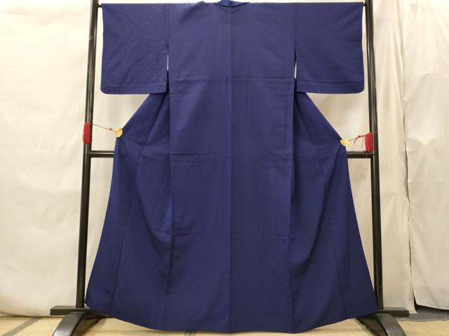 平和屋着物▽色無地　単衣　紋意匠　鉄紺色　洗える着物　AABI0135st