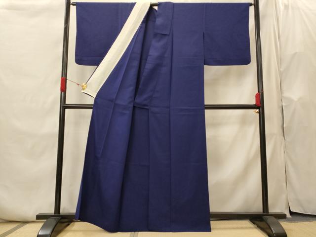 平和屋着物▽色無地　単衣　紋意匠　鉄紺色　洗える着物　AABI0135st