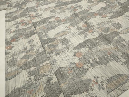 平和屋着物▽上質な紬 　単衣　雲取り花文 　正絹　逸品　未使用　AABI0138st
