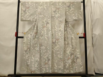 平和屋着物▽上質な小紋　単衣　花蝶文　正絹　逸品　AABI0142st