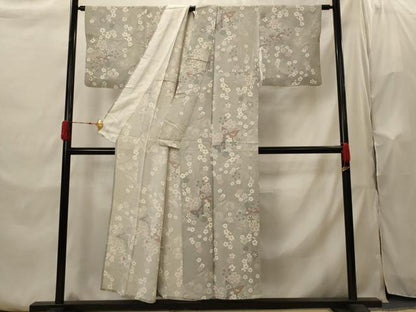 平和屋着物▽上質な小紋　単衣　花蝶文　正絹　逸品　AABI0142st