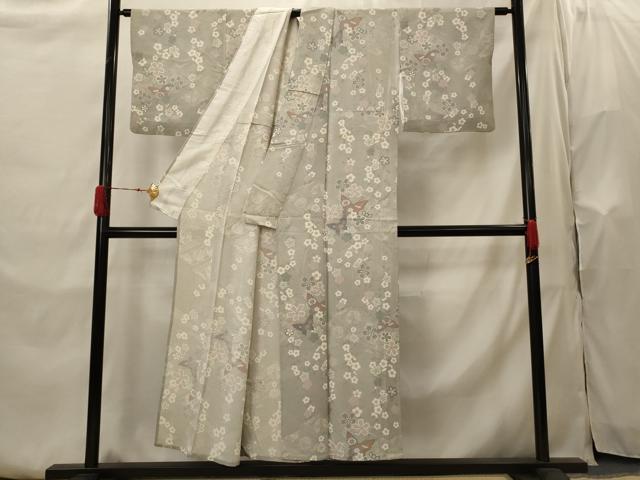 平和屋着物▽上質な小紋　単衣　花蝶文　正絹　逸品　AABI0142st