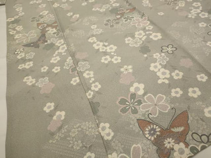平和屋着物▽上質な小紋　単衣　花蝶文　正絹　逸品　AABI0142st