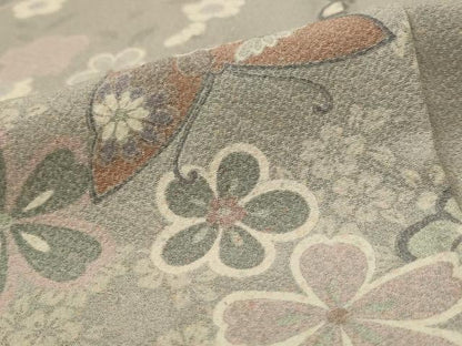 平和屋着物▽上質な小紋　単衣　花蝶文　正絹　逸品　AABI0142st