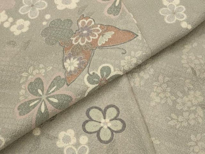 平和屋着物▽上質な小紋　単衣　花蝶文　正絹　逸品　AABI0142st