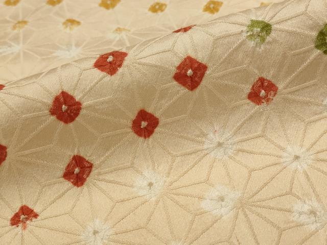 平和屋着物▽上質な小紋　単衣　絞り　麻の葉文様　正絹　逸品　AABI0143st