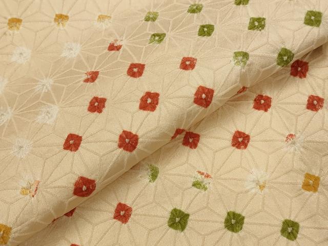 平和屋着物▽上質な小紋　単衣　絞り　麻の葉文様　正絹　逸品　AABI0143st