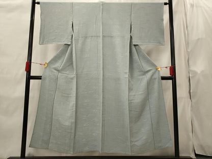 平和屋着物▽上質な色無地　単衣　立波地紋　灰青色　正絹　逸品　AABI0145st