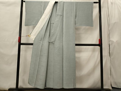 平和屋着物▽上質な色無地　単衣　立波地紋　灰青色　正絹　逸品　AABI0145st