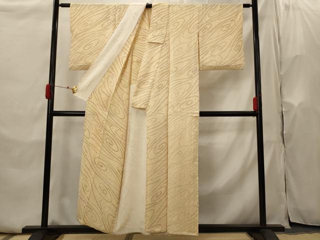 平和屋着物▽上質な小紋　単衣　絞り　流水文　正絹　逸品　AABI0147st