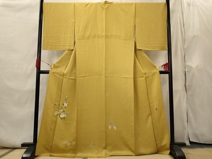 平和屋着物▽訪問着　単衣　作家物　草花文　正絹　逸品　AABI0148st
