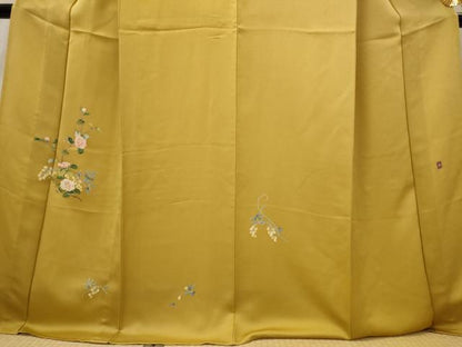 平和屋着物▽訪問着　単衣　作家物　草花文　正絹　逸品　AABI0148st