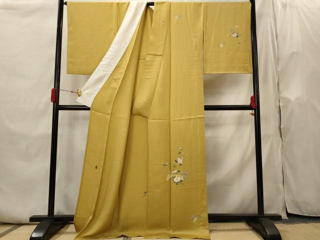 平和屋着物▽訪問着　単衣　作家物　草花文　正絹　逸品　AABI0148st