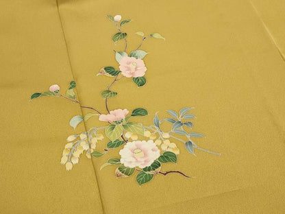 平和屋着物▽訪問着　単衣　作家物　草花文　正絹　逸品　AABI0148st