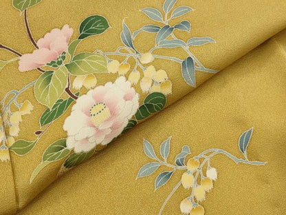 平和屋着物▽訪問着　単衣　作家物　草花文　正絹　逸品　AABI0148st