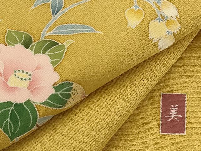 平和屋着物▽訪問着　単衣　作家物　草花文　正絹　逸品　AABI0148st