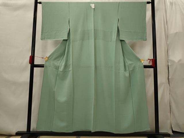 平和屋着物▽上質な色無地　単衣　紋意匠　千草色　正絹　逸品　未使用　AABI0149st