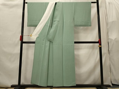 平和屋着物▽上質な色無地　単衣　紋意匠　千草色　正絹　逸品　未使用　AABI0149st