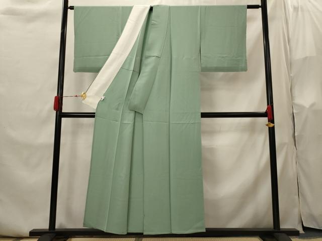 平和屋着物▽上質な色無地　単衣　紋意匠　千草色　正絹　逸品　未使用　AABI0149st