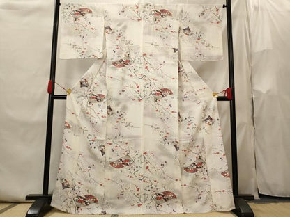 平和屋着物▽上質な小紋　単衣　扇枝花文　暈し染め　金彩　正絹　逸品　AABI0150st