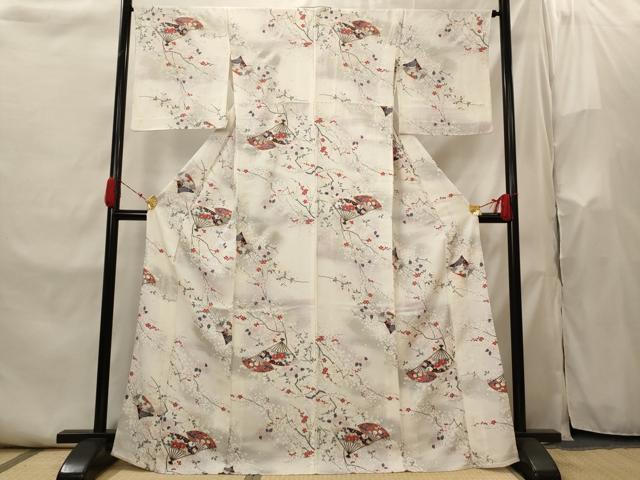 平和屋着物▽上質な小紋　単衣　扇枝花文　暈し染め　金彩　正絹　逸品　AABI0150st