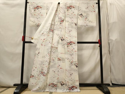 平和屋着物▽上質な小紋　単衣　扇枝花文　暈し染め　金彩　正絹　逸品　AABI0150st