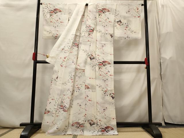 平和屋着物▽上質な小紋　単衣　扇枝花文　暈し染め　金彩　正絹　逸品　AABI0150st