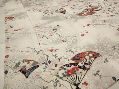 平和屋着物▽上質な小紋　単衣　扇枝花文　暈し染め　金彩　正絹　逸品　AABI0150st