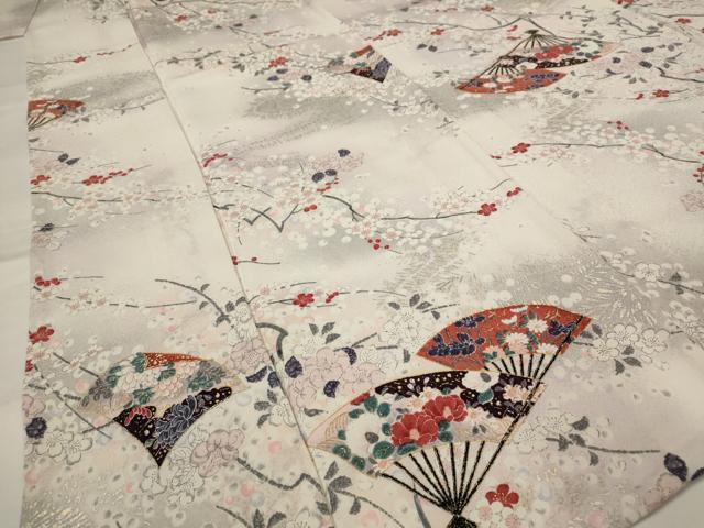 平和屋着物▽上質な小紋　単衣　扇枝花文　暈し染め　金彩　正絹　逸品　AABI0150st