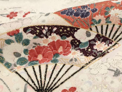 平和屋着物▽上質な小紋　単衣　扇枝花文　暈し染め　金彩　正絹　逸品　AABI0150st