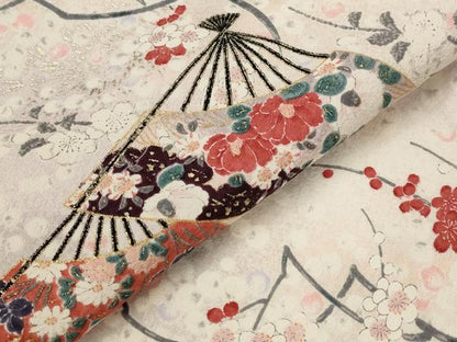 平和屋着物▽上質な小紋　単衣　扇枝花文　暈し染め　金彩　正絹　逸品　AABI0150st