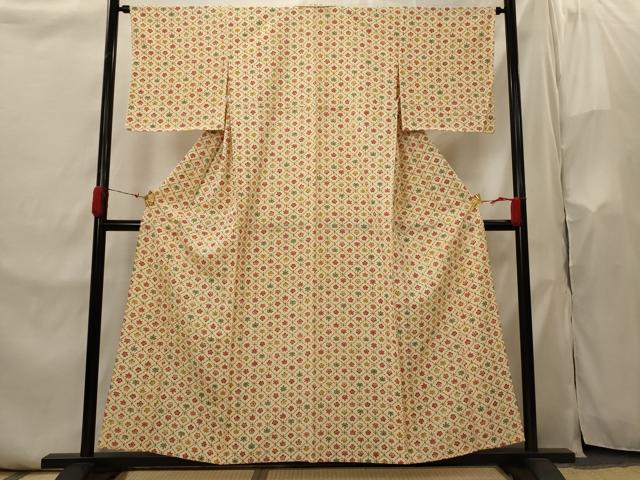 平和屋着物▽上質な小紋　単衣　天井花文　正絹　逸品　AABI0152st