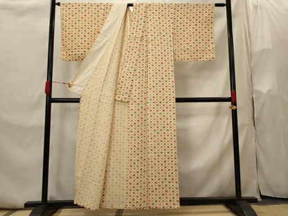 平和屋着物▽上質な小紋　単衣　天井花文　正絹　逸品　AABI0152st