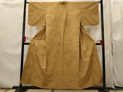 平和屋着物▽上質な紬　単衣　枝花文　正絹　逸品　AABI0153st