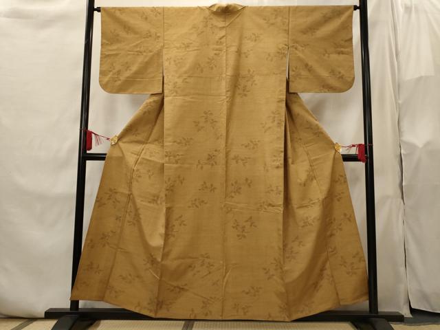 平和屋着物▽上質な紬　単衣　枝花文　正絹　逸品　AABI0153st