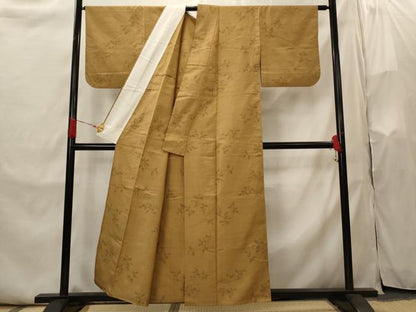 平和屋着物▽上質な紬　単衣　枝花文　正絹　逸品　AABI0153st