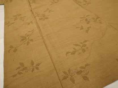 平和屋着物▽上質な紬　単衣　枝花文　正絹　逸品　AABI0153st