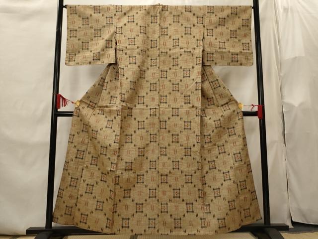 平和屋着物▽上質な紬　単衣　琉球絣文様　正絹　逸品　AABI0154st