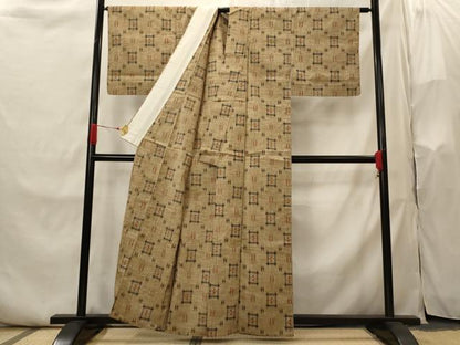 平和屋着物▽上質な紬　単衣　琉球絣文様　正絹　逸品　AABI0154st