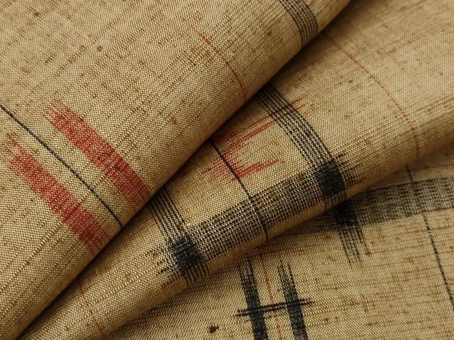 平和屋着物▽上質な紬　単衣　琉球絣文様　正絹　逸品　AABI0154st
