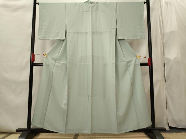 平和屋着物▽上質な色無地　単衣　青海波地紋　青磁鼠色　正絹　逸品　AABI0156st