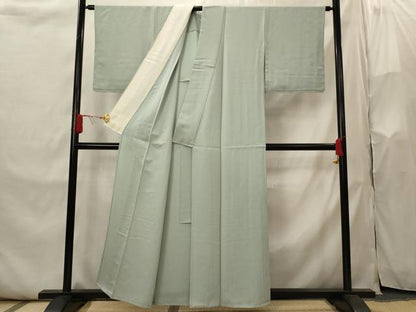 平和屋着物▽上質な色無地　単衣　青海波地紋　青磁鼠色　正絹　逸品　AABI0156st