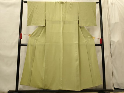 平和屋着物▽上質な色無地　単衣　紋意匠　根岸色　正絹　逸品　AABI0157st