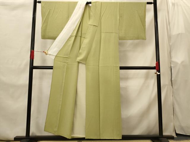 平和屋着物▽上質な色無地　単衣　紋意匠　根岸色　正絹　逸品　AABI0157st