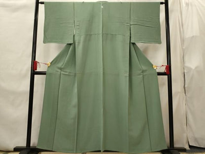 平和屋着物▽上質な色無地　単衣　紋意匠　木賊色　正絹　逸品　AABI0158st