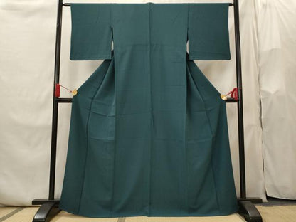 平和屋着物▽上質な色無地　単衣　紋意匠　高麗納戸色　正絹　逸品　AABI0159st