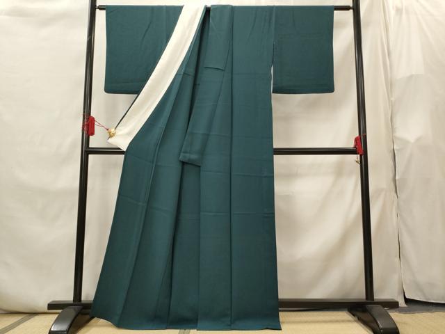 平和屋着物▽上質な色無地　単衣　紋意匠　高麗納戸色　正絹　逸品　AABI0159st