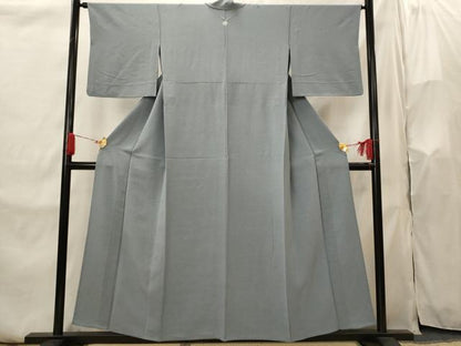 平和屋着物▽上質な色無地　単衣　紋意匠　藍鼠色　正絹　逸品　AABI0160st