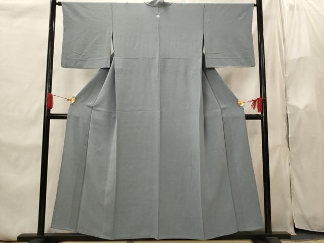 平和屋着物▽上質な色無地　単衣　紋意匠　藍鼠色　正絹　逸品　AABI0160st