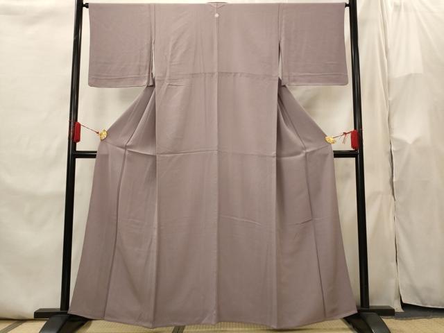 平和屋着物▽上質な色無地　単衣　紋意匠　葡萄鼠色　正絹　逸品　AABI0161st